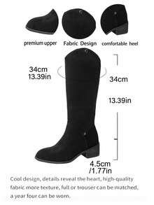 2025秋冬新款复古西部风可折叠靴筒厚跟靴，黑色天鹅绒质感时尚女靴 - 黑色 - 查看 5