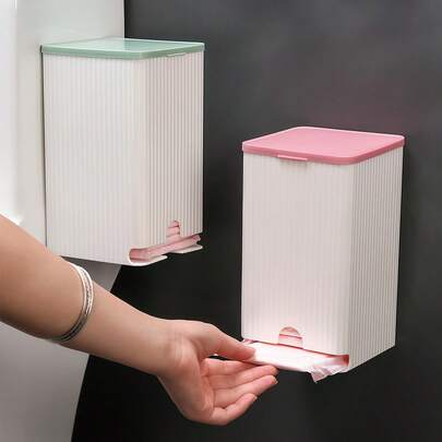 Large Capacity Sanitary Napkin Storage Box With Lid Self-Adhesive Wall-Mounted Holder For Bathroom Plastic Sanitary Napkin Organizer Dustproof Moistureproof Tampon Holder Tissue Holder For Toilet Paper, Pads For Woman Girl Home Bathroom Essential Accessories