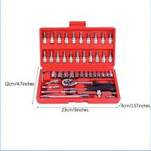 Juego De Herramientas Manuales 46pcs,uego de llaves de vaso de 46 piezas de 1/4" ,Juego de llaves de carraca con juego de llaves de vaso de broca métricas y extensiones para reparación de automóviles y hogar con caja de almacenamiento - Rojo - Ver 7