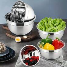 5pcs Stainless Steel Mixing Bowls With Lids, 3 Grater Attachments, Stackable Mixing Bowls For Salad, Fruit, Pasta & Baking,  Round Shape, Novelty Kitchen Cooking Tools - màu đen - Xem 2