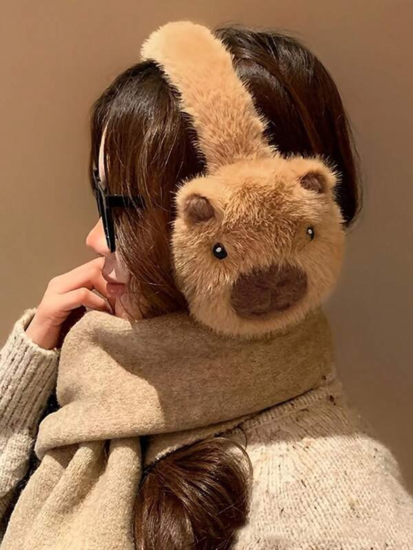 1pc Cute Ear Pads - Fluffy Foldable Winter Headwear For Women, Soft Plush Animal Design, Perfect For Casual Travel & Outdoor Activities, Cute Ear Pads, Travel Headwear, Playful Design, Comfortable Fit