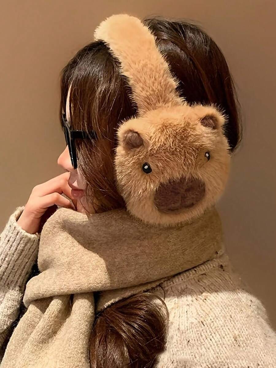 1pc Cute Ear Pads - Fluffy Foldable Winter Headwear For Women, Soft Plush Animal Design, Perfect For Casual Travel & Outdoor Activities, Cute Ear Pads, Travel Headwear, Playful Design, Comfortable Fit Ear Muffs