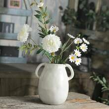 White Ceramic Vase With 2 Handles Modern Farmhouse Vase For Home Decor Rustic Terracotta Vase Decorative Pottery Flower Vase Clay Samll Vase Centerpieces For Dining Table 7 Inch Tall - DoubleHandleWhite - View 8