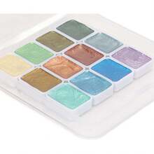 EstiloJuego De Pintura De Acuarela, 12 Colores Vivos En Caja PortáTil, Juego De Pinturas De Acuarela SóLidas MetáLicas Con Brillo Para Pintura De CaligrafíA ArtíSticaVersióN Mejorada - 1 - Ver 6