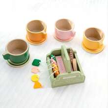 Kids Wooden Afternoon Tea 4-Piece Set, Realistic Pretend Play Toy