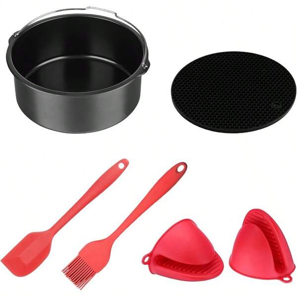 Healthy Choice Air Fryer Accessories 8" Cake Tin Baking Set Perfect For 5L Air Fryers And Larger. Including : Black Cake Tin Red Baking Set Blue Grilling Set