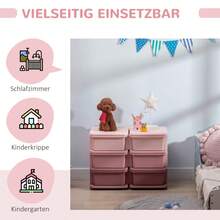 HOMCOM Plastic Storage Box, Toy Storage, 6 Drawers, Toy Organizer, Dresser For Children's Room, Pink - 1 - View 6