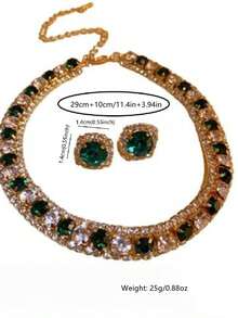 精緻的黑綠白水晶項鍊耳環套裝,適合女士婚禮宴會佩戴 - 時尚 - 查看 8
