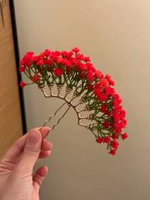 1件優雅紅色花卉設計髮夾，15公分長中式髮飾，春夏紫色紅色藍色粉色康乃馨花瓣葉片造型，金屬材質堅固工藝髮夾，適合漢服、旗袍、和服搭配，百搭優雅四季通用，適用高馬尾、髮髻、捲髮、精緻編髮，適合日常外出、居家、洗臉、化妝、度假、派對拍照，不易脫落，體面的情人節禮物，適合作為老師禮物、聖誕節、假髮、Lipton、Stitch - 彩色 - 查看 15