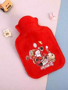 1pc Unisex Cartoon Christmas Pattern Hot Water Bottle, Large Capacity, Refillable, Explosion-Proof, Detachable Flocked Cover, Suitable For Winter, Christmas Gift, Outdoor Camping, Travel, Home, Office, School, Sports, Cold/Hot Therapy, 2-In-1 Portable Daily Use - Multicolor - View 3