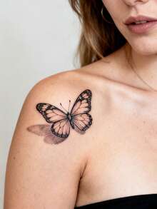 STARTTOOS Minimalistische Tattoo Aufkleber 3D Schmetterling Muster temporäre Fake Tattoo Aufkleber geeignet für Finger, Ohren, Schultern, Hals, Schlüsselbein DIY Alltag Party Feiertag Geschenk wasserfester realistischer Tattoo Aufkleber 1 Packung - Schwarz - Übersicht 6