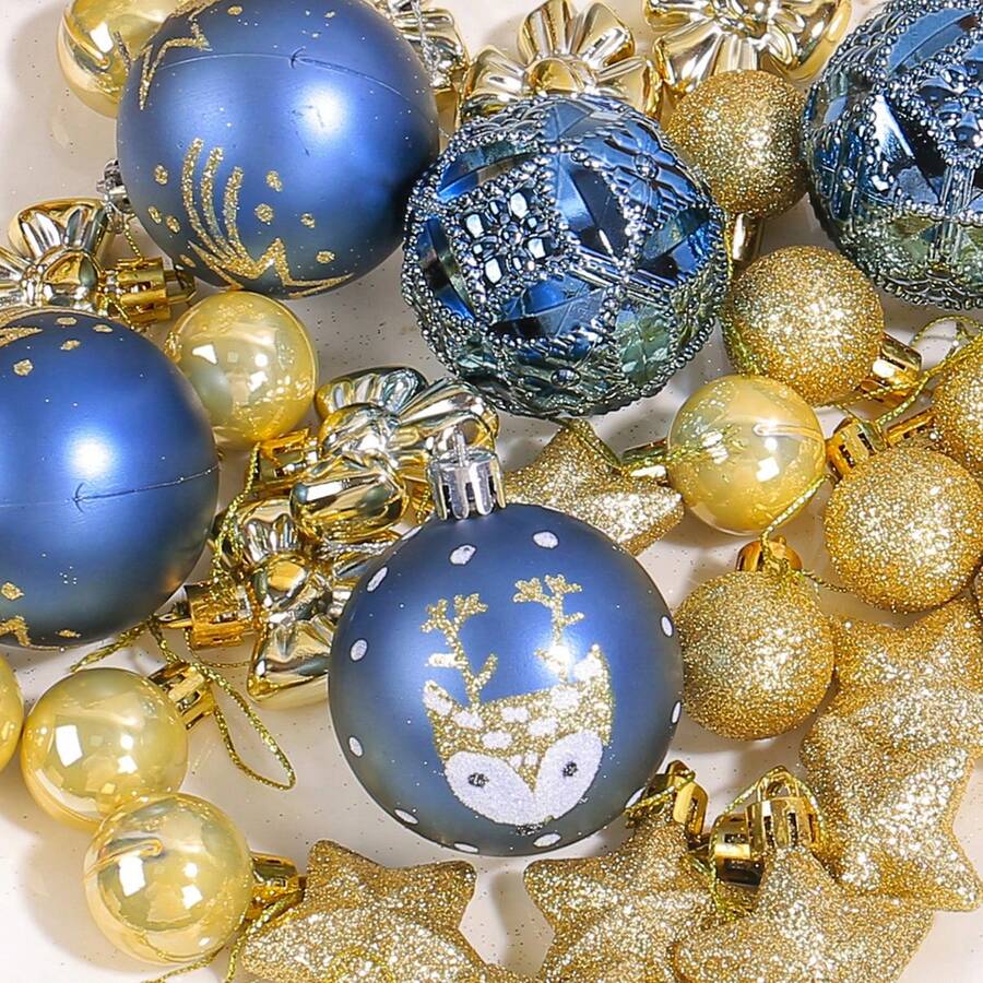 35Pcs Multi Colored Plastic Christmas Pendant Set Creative Plastic Decorative Ball Christmas Tree Hanging Decoration - Dark Blue - View 1
