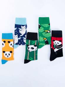 5 Paar unisex Panda & Blumen Muster Knöchelsocken, Lässig Socken für Herbst/Winter
