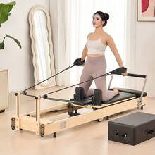 Foldable Pilates Reformer, Wooden Pilates Workout Machine For Home Gym Studio Use, Pilates Bed With Dual Resistance- Spring & Cord, Reformer Set With Sitting Box, Up To 400 LBS - Maple Foldable - View 9
