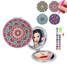 مرآة مطوية مرصعة بالألماس، طراز المندالا بأشكال قلب/دائري/مربع، مصنوعة من جلد البولي يوريثان، مرآة مرصعة بالألماس للمكياج، مناسبة للسفر، حرفة للمبتدئين - متعدد الألوان - مشاهدة 13