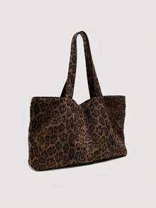 Leopard Print Large Capacity Tote Bag, Women's Fashion Shoulder Bag, Commute & Travel 2-In-1, Handbag, Underarm Bag, Casual Versatile Style - Coffee - View 7