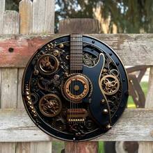 Steampunk Guitar & Gear Aluminum Wall Art - Premium Metal Decor For Home Office, Stylish Musical Wall Art For Music Lovers, Dura - 白色 - 查看 12