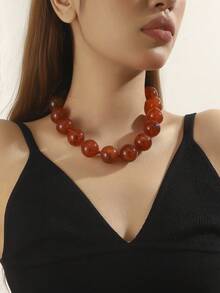 1pc Boho Style Resin Cloud Effect Geometric Round Beaded Handmade Necklace, Gift & Daily Wear For Women - Knotted Beaded Necklace - View 13