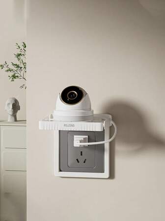 1个多功能免钻孔插座架，客厅开关壁挂式电缆盒收纳架，免钻孔监控音箱和路由器支架