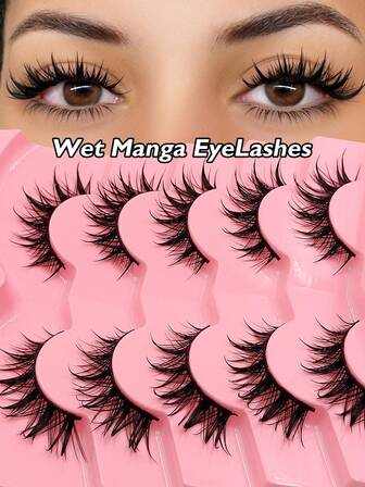 5 Pairs Wet Look Manga Lashes 3D Multi Layered Spiky Lashes Strips Fluffy Faux Mink Lashes For Japanese Anime Cosplay Makeup