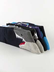 4 Paar bunte Hai-Design Socken, modische lässige Paar-Socken, europäischer und amerikanischer Straßen-Stil Knöchelsocken