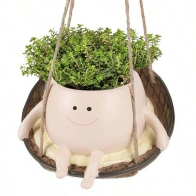 Swing Chair Planter PotSmile Face Planter Resin Pendant Pot Indoor And Outdoor Decorative Pots For Mother's Day And Christmas Birthday