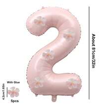 6pcs 32-Inch Pink Digital Balloons Decor With White Flower Patterns, Suitable For Birthday Party, Family Gathering And Various Holiday Celebrations - Pink - View 5