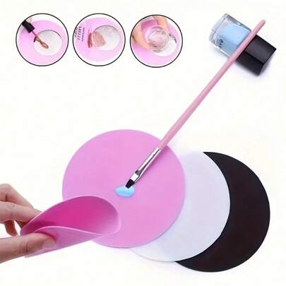 1/2 Silicone Palette Pad, Round And Foldable, Can Be Used As A Toe Separator/Nail Separator Or As A Cup Coaster And Heat Insulation Pad