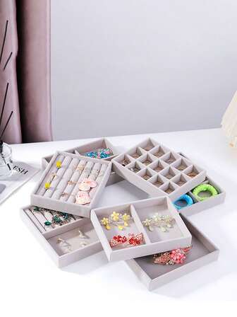 1/5pcs Mini Beige Jewelry Tray, Empty Jewelry Tray, Ring And Necklace Storage Tray, Rectangular Jewelry Organizer Box, Jewelry Display Tray, Drawer Divider Storage Tray, Small Item Storage Box, Stackable Jewelry Storage Tray, Multi-Functional Jewelry Display Tray, Earring, Ring, Necklace, And Bracelet Storage Tray, Bedroom Dressing Table Storage Tray, Jewelry Display Organizer Box