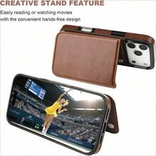 This Wallet Case Is Made For Iphone 17, 16, 15, 14, 13, 12 Pro/Pro Max/Plus/Air And For Samsung For Galaxy S22, S23, S24, S25 Plus/Ultra  It Includes A Card Holder, Is Made From Faux Leather, Has A Kickstand, Card Slots, A Double Magnetic Clasp - 棕色 - 查看 4