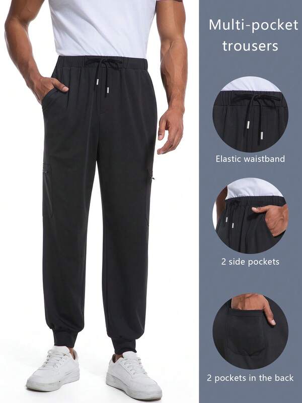 Men's Medical Scrub Pants, Comfortable Pants, Solid Color Simple Multi-Pocket Pants, Scrubs, Nurse Scrubs, Workwear, Dentist, Healthcare, Pet Hospital, Laboratory