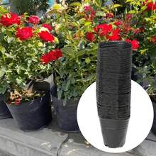 100/300PCS Breathable Black Seedling Nursery Pots – Durable Plastic Grow Cups With Drainage Holes For Home Garden Flowers And Plants - Black - View 3