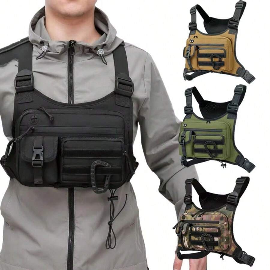 4 opzioni di colore Borsa a tracolla in tessuto Oxford da uomo, gilet tattico da esterno, gilet da ciclismo da esterno, zaino multifunzionale - Multicolore - Visualizzare 1