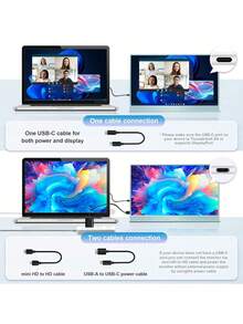 14英寸便携式显示器，1080P，USB-C兼容，可作为笔记本电脑的第二外接显示器，支持HDR，即插即用，适用于PC、手机、PS、Switch等设备，IPS面板。 - 淺藍色-14-YZ - 查看 3