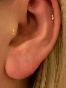 1件 925纯银单排水钻花朵马眼形平底耳骨耳廓穿孔饰品，适合日常佩戴、婚礼、派对、订婚、周年纪念、情人节等场合。 - 金色 - 查看 6