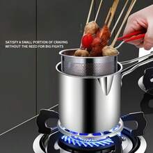 Stainless Steel Deep Fryer With Filter, Portable Frying Pan, Mini Frying Pan, Food Basket With Handle, Small Pot For Frying Fish, Shrimp, Chicken, And French Fries - Silver - View 1