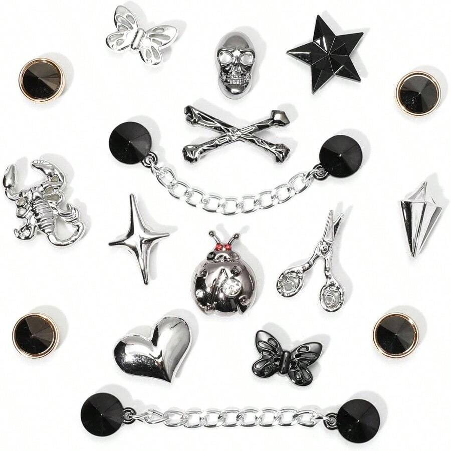 Bling Shoe Charms Women, Rhinestones Shoe Decoration Charms, Girly Shoe Chains Clog Sandals, Shoe Accessories Party Favor - Gothic - 查看 1