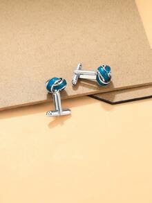 1pair Men's Casual Knitted Knot Cufflinks Stylish And Creative Shirt Accessories Blue Drip-Style Metal Cufflinks The Perfect Gift For Your Brother, Boyfriend, Father, Or Husband