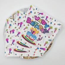 20PCS 33x33cm 2-Ply Happy Birthday Printed Napkins, Colorful Cake Design Party Supplies For Celebration Decorations - White - View 2