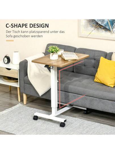 HOMCOM Sit St Desk, Height Adjustable Wheels, Space Saving Shaped Laptop Natural White, 70 110 Cm, Up To Kg On Site view 7