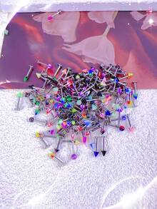 45件/套不锈钢穿刺饰品，舌钉、眉钉、鼻钉、唇钉 - 彩色 - 查看 2