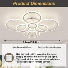 8环亚克力豪华大型室内吸顶灯，创意设计，高亮度，每环包含3色可调LED灯泡，照明范围可达30平方米，适用于卧室、客厅、餐厅、别墅及其他室内空间。