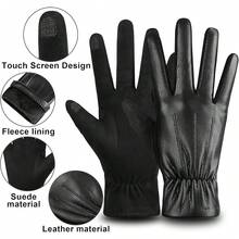 Winter Fashion Leather Gloves For Men, Finger Touchscreen Texting Wool Lined Warm Windproof Suede Driving Gloves - màu nâu - Xem 10