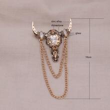 Western Cow Bull Head Brooch For Women Men, Metal Vintage Chain Fringe With Black Red Champagne Rhinestone Glass Crystals, Country Cowgirl Cowboy Fashion Pin For Daily Party - Bull Head - View 8