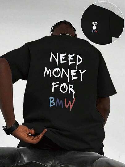 T-shirt grafica BMW con scollo rotondo, 100% cotone, vestibilità ampia, comoda, stampa accattivante, stampa fronte-retro.