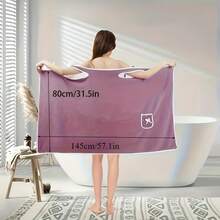 1 Pc Women's Extra Long Bath Towel With Pocket - Soft, Extra Large Shower And Bath Wrap, Modern Elegant Design, White And Blue Striped Pattern, Quick-Drying Fabric, Premium Rectangular Towel For Home Use, Transition From Shower To Bath, Stylish Bathrobe Alternative