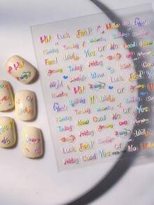 1 pieza Pegatinas de arte de uñas con letras inglesas en relieve 3D, diseño de líneas lindas, decoración de uñas, exquisita, adecuada para salones de uñas, DIY, en relieve y colorida - Multicolor - Ver 1