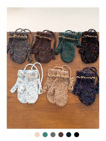 1 Pair Colorful Dotted Brown Knitted Gloves, Fashionable Solid Color Knitted Fingerless Gloves For Women, Warm And Versatile For Autumn/Winter, Suitable For Students, Retro Style, Thickened And Windproof For Cycling