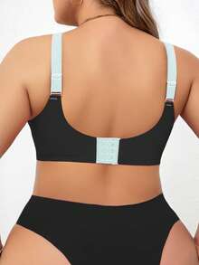 3pcs Plus Size Racerback Bras, Wireless Contrast Floral Lift Support Sports Bras - Multicolor - View 2