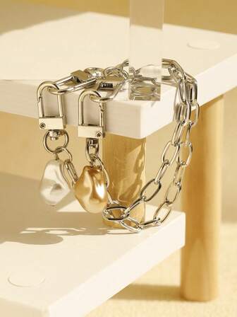 צמיד שרשרת נישה יוקרתי 1pc, מתאים לזוגות ללבוש יומיומי